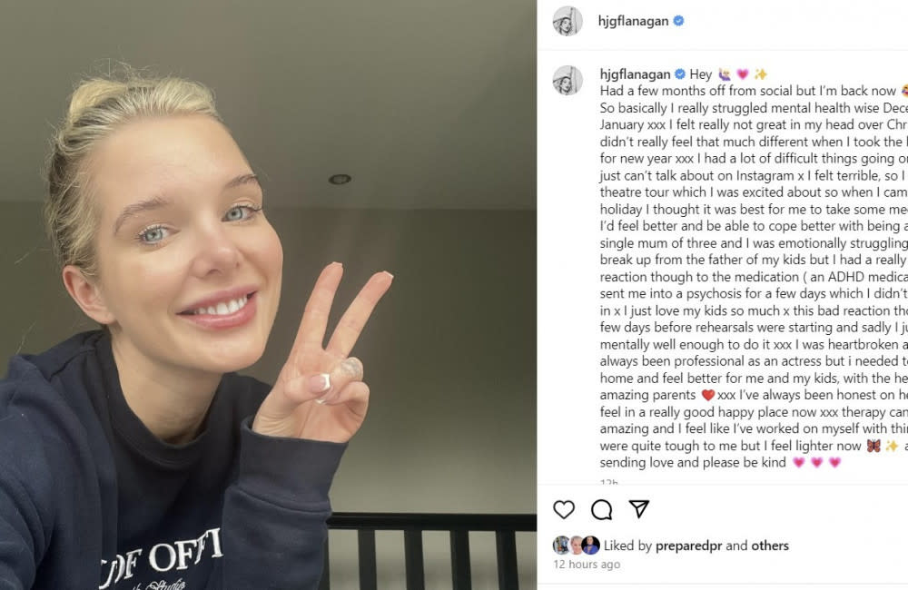Helen Flanagan was sent into a 'psychosis for a few days' after a 'really bad reaction' to medication - Instagram-HelenFlanagan credit:Bang Showbiz