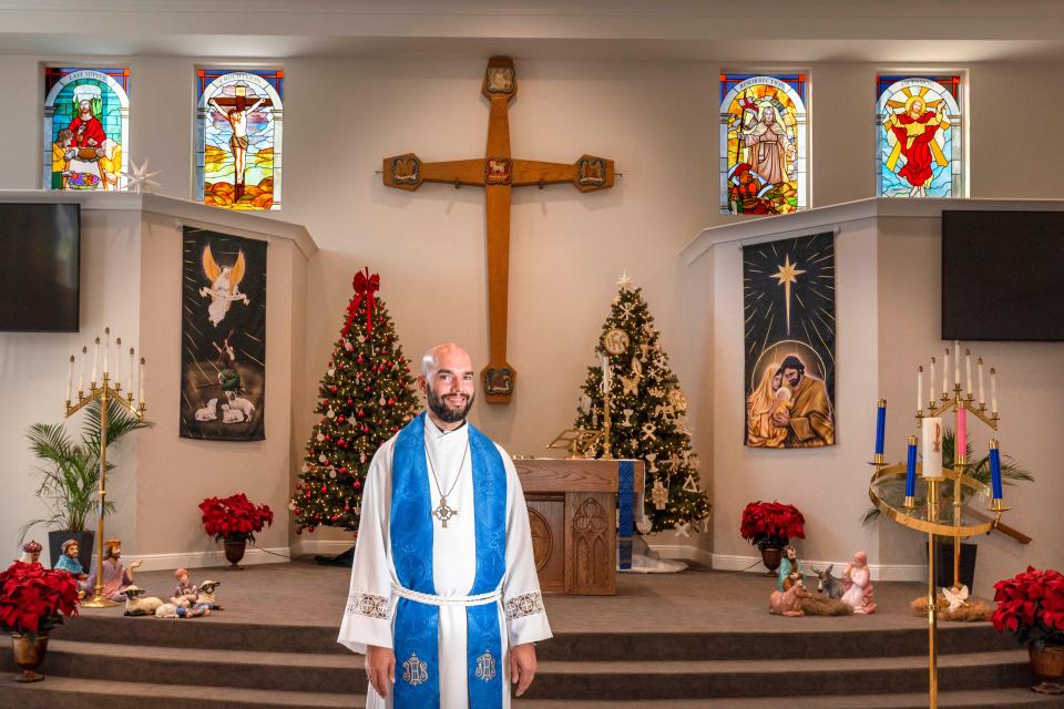 ‘Pastor Jake,’ as parishioners call him, spearheaded the building of a new church sanctuary, which features traditional stained-glass windows by McMow Art Glass of Lake Worth. McMow designed 16 windows for the new sanctuary, which opened in 2021. Fourteen are leaded stained glass, like the windows behind the altar, and two are in the ‘dalle de verre’ style used in the church’s 1960 sanctuary, which was destroyed by Hurricane Wilma in 2005. Our Savior Lutheran of Lake Worth was founded in 1927.