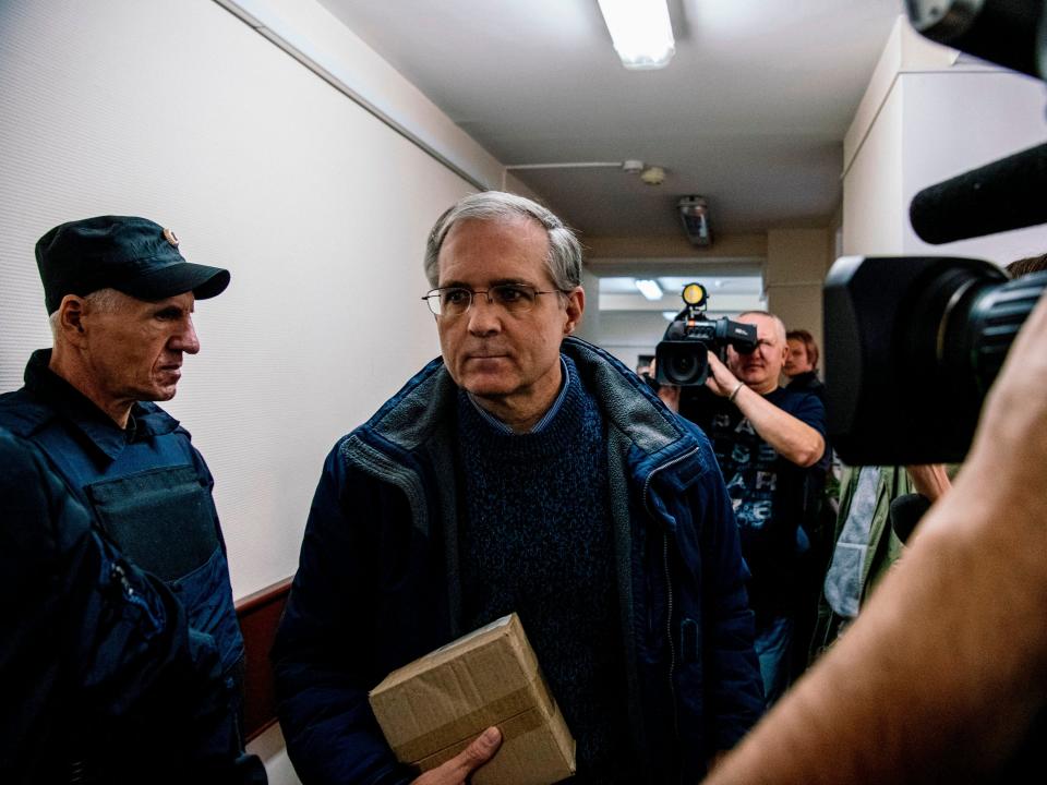 Paul Whelan (C), a former US Marine accused of espionage and arrested in Russia in December 2018, is escorted for a hearing to decide to extend his detention at the Lefortovo Court in Moscow on October 24, 2019.