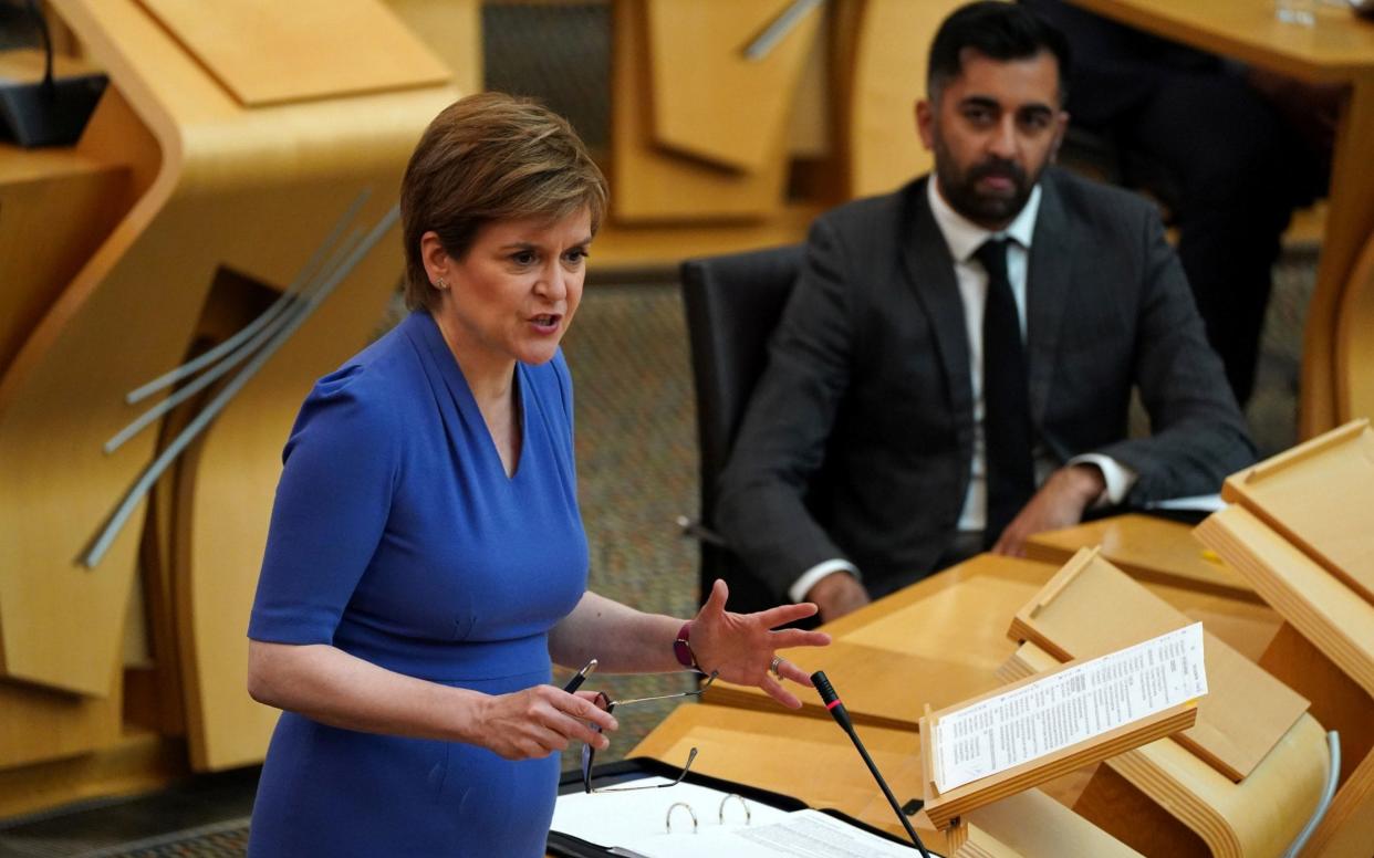 Scottish First Minister Nicola Sturgeon speaks during the coronavirus disease (COVID-19) briefing at the Scottish Parliament, in Edinburgh, Scotland, Britain June 8