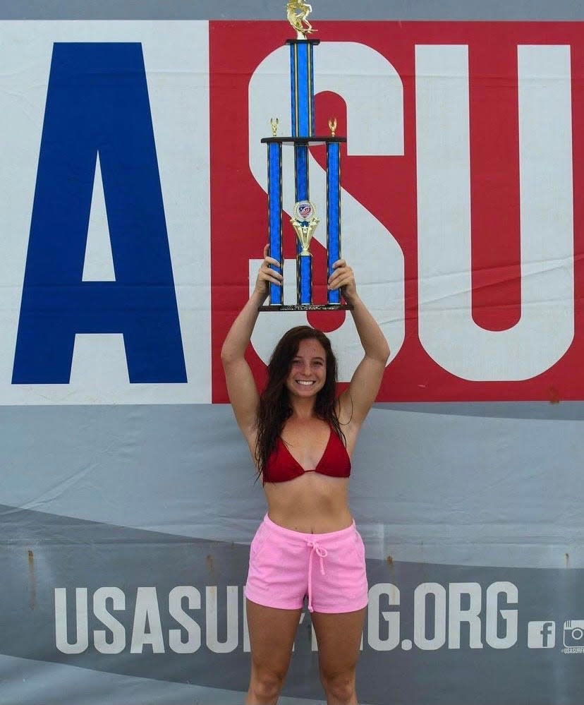 Fiona Sargente of Palm Bay claimed the top prize in the women’s 18-39 division during the USA Surfing Longboard Championships in Oceanside, California, on June 17, 2022.