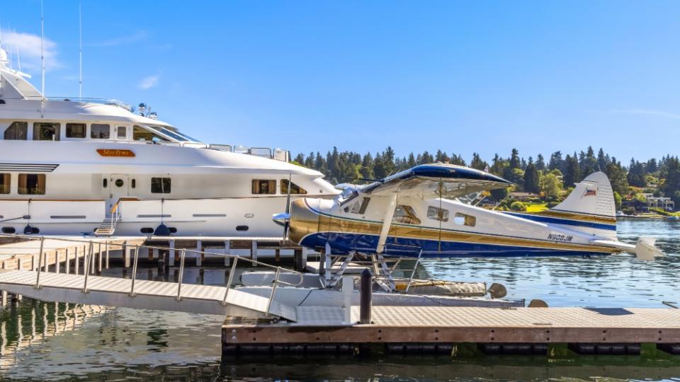 The custom dock for a seaplane, 150-foot yacht, jet skis and more. - Credit: Andrew Webb, Clarity NW Photography