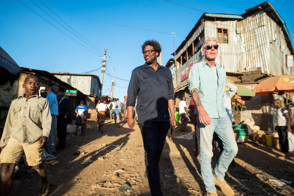 Anthony Bourdain with W. Kamau Bell in Nairobi, Kenya, on February 25, 2018. - Credit: David Scott Holloway