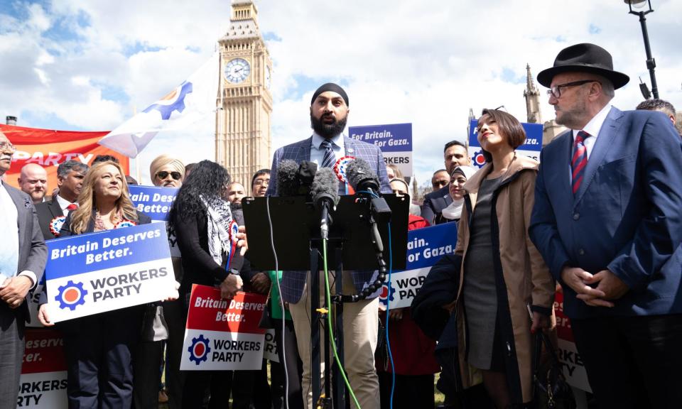 <span>Monty Panesar attends a news conference with George Galloway (right) in Parliament Square last week.</span><span>Photograph: Stefan Rousseau/PA</span>