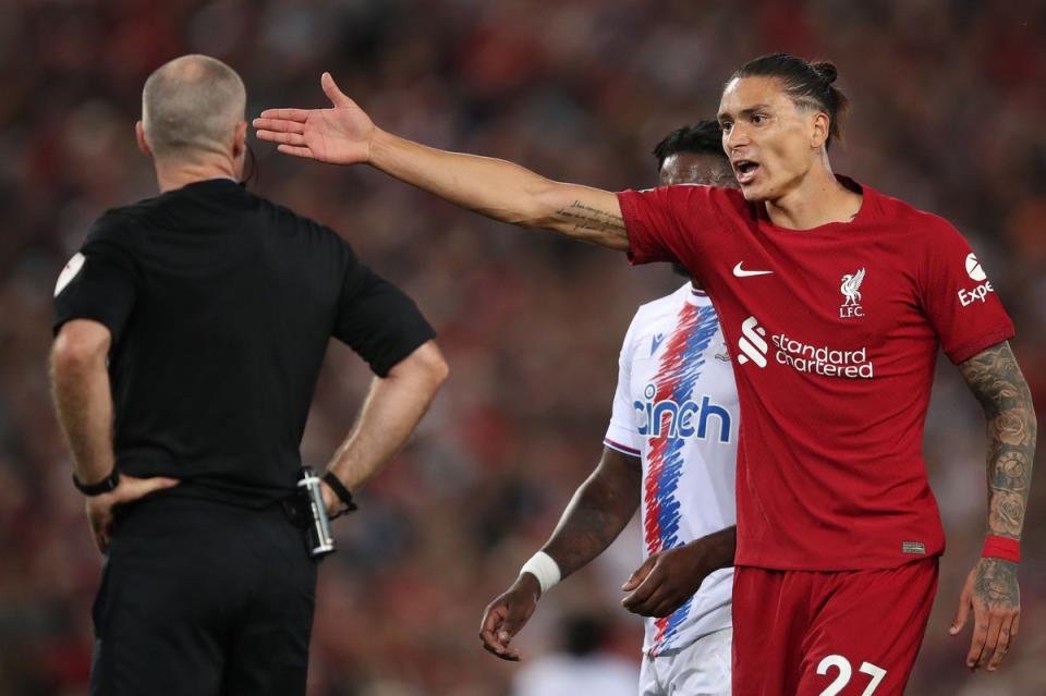 Darwin Nunez was shown a straight red for a brainless headbutt (Paul Greenwood/Shutterstock)