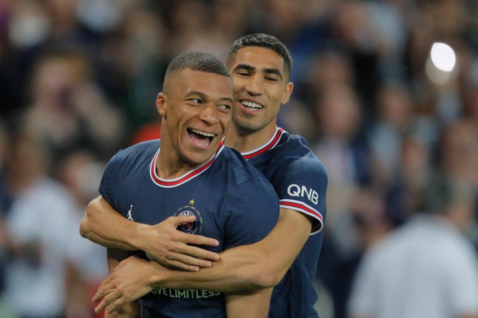 Paris St Germain’s Kylian Mbappe scored a hat-trick in a 5-0 victory over Metz (Michel Spingler/AP/PA) (AP)