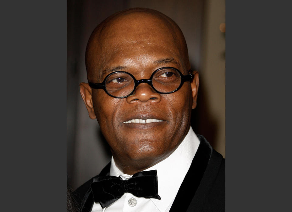 File-This Dec. 1, 2008 file photo shows actor Samuel L. Jackson arriving at the American Cinematheque Award gala honoring him in Beverly Hills, Calif. Los Angeles newscaster has apologized to Jackson for confusing him with Laurence Fishburne. KTLA entertainment reporter Sam Rubin was interviewing Jackson on Monday Feb. 10, 2014, about the forthcoming film "Robocop" when he asked the actor if he'd gotten a lot of reaction to his Super Bowl commercial. (AP Photo/Matt Sayles, File)