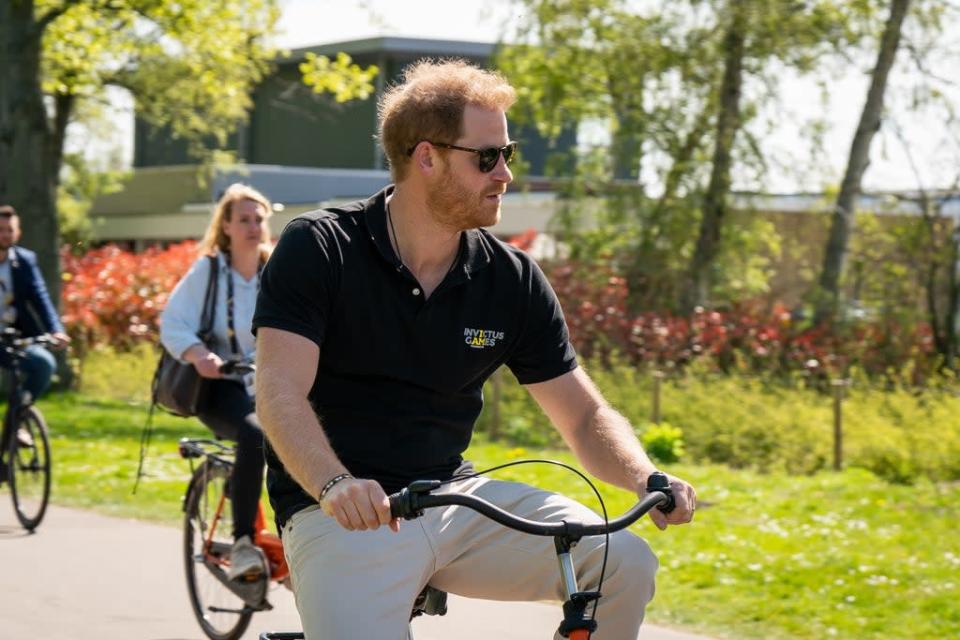 The Duke of Sussex, pictured cycling through Zuiderpark during the Invictus Games, met the Queen before travelling to Holland (Aaron Chown/PA) (PA Wire)