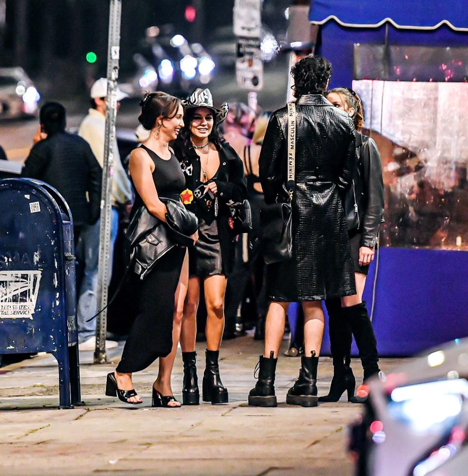 Vanessa Hudgens parties with friends at La Poubelle In Hollywood on May 21, 2022. - Credit: @CelebCandidly / MEGA