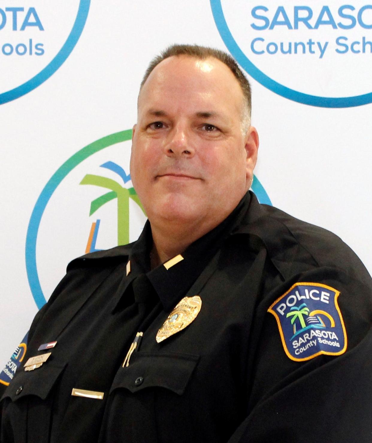 Stephen Lorenz (pictured), the acting chief of the Sarasota County Schools Police Department, was appointed following the removal of Duane Oakes on Friday.