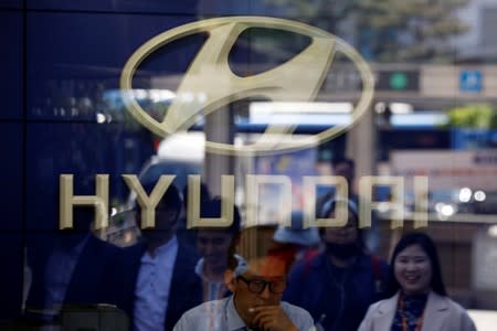 The logo of Hyundai Motor is seen at its dealership in Seoul