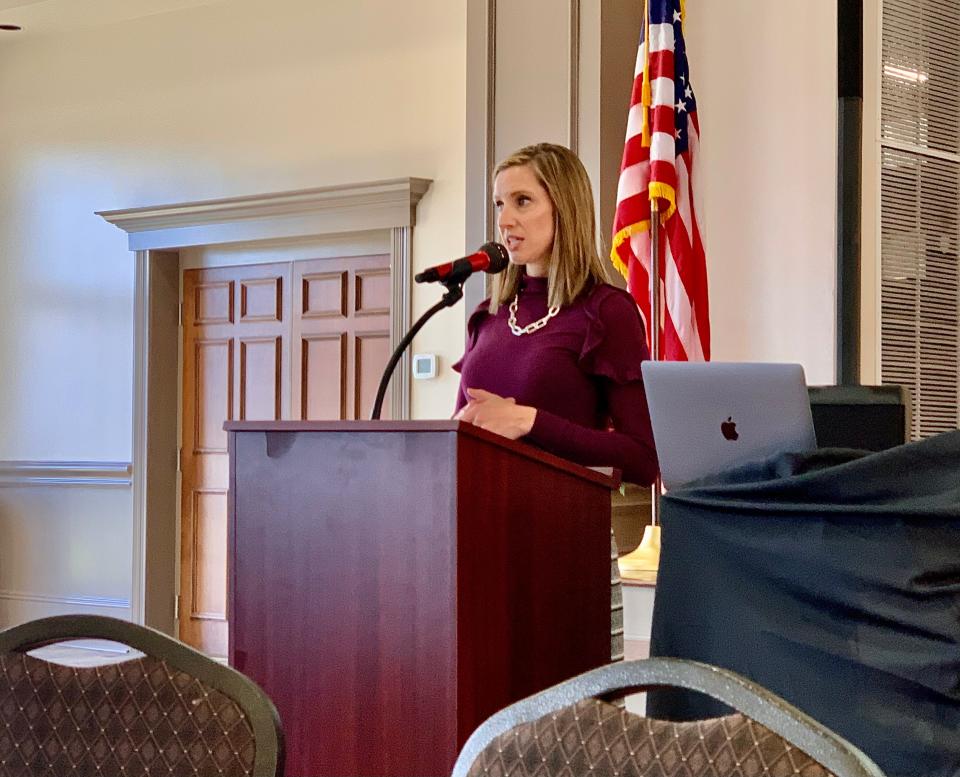 Spring Hill Chamber of Commerce Executive Director Rebecca Melton recounts the organization's accomplishments over the last year at the 2021 State of the Chamber luncheon.