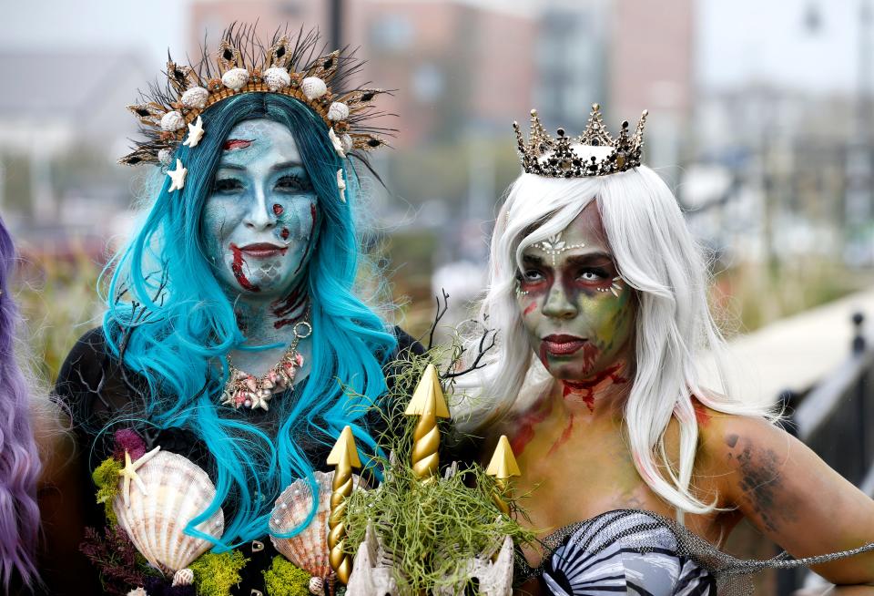 Participants in the 15th annual Asbury Park Zombie Walk, seen on the boardwalk with other zombies. Saturday, Oct. 7, 2023.