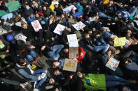 <p>Demonstrators lay on the ground in protest at the March for our Lives demonstration in Berlin, Germany. (Adam Berry/Getty Images) </p>