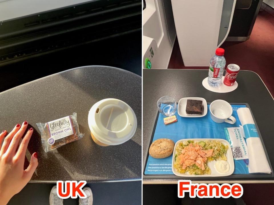 The author's food in standard class (L) and in standard premier class (R).