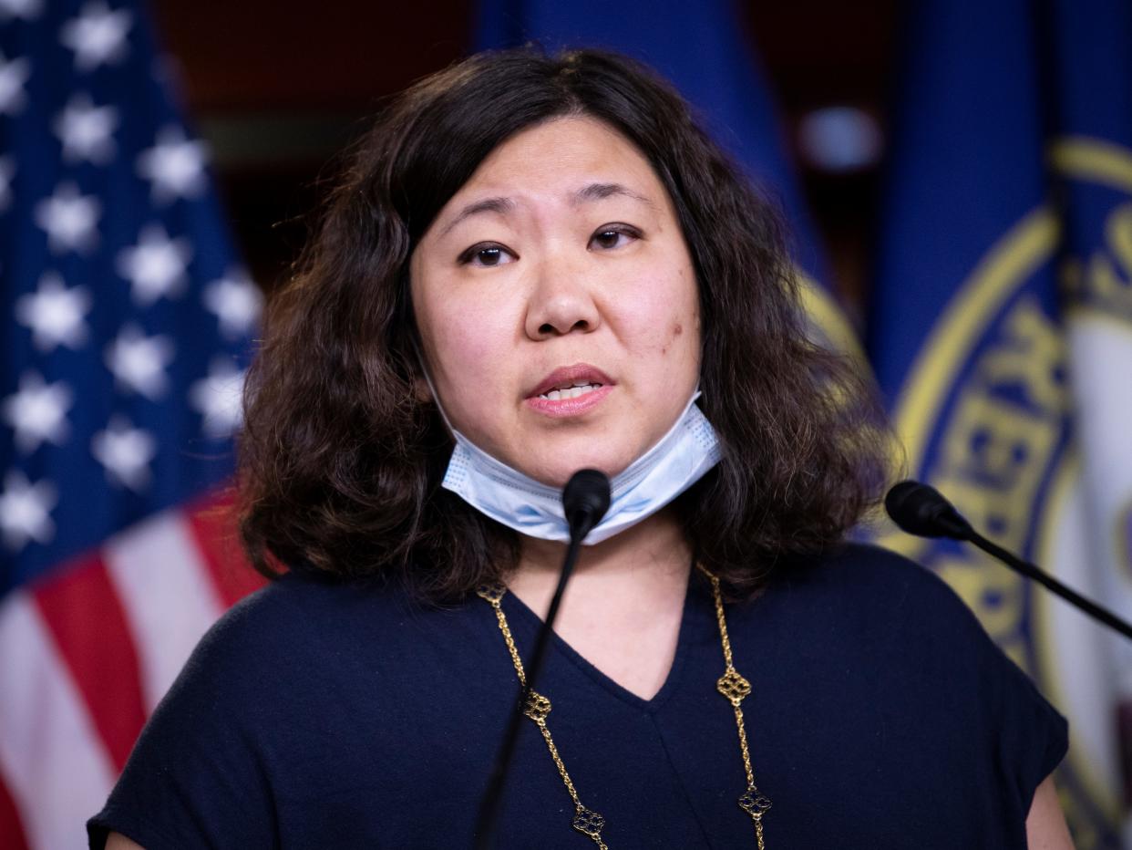 Rep. Grace Meng, D-N.Y., speaks during a news conference on Capitol Hill in Washington on Wednesday, May 27, 2020.