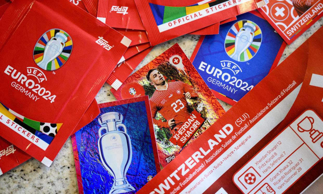 <span>Topps, the American trading card company, won the rights in 2022 to take over from Panini as Uefa’s exclusive sticker partner for the tournament in Germany.</span><span>Photograph: Laurent Gilliéron/EPA</span>