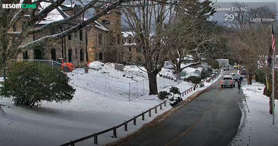 A screen grab from the webcam of Resort Cams shows the snow at Lees McRae College in Banner Elk on Wednesday morning.