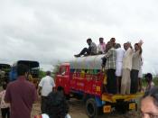 All forms of transport to Dhanushkodi stop at Moonram Chathiram. From here, we hire a vehicle – a smelly van that carries fish – more suited to the sandy terrain, to traverse the mud tracks leading up to the ruins. A 7-km bumpy ride along the shore and sometimes into the sea water takes us to the actual ruins.