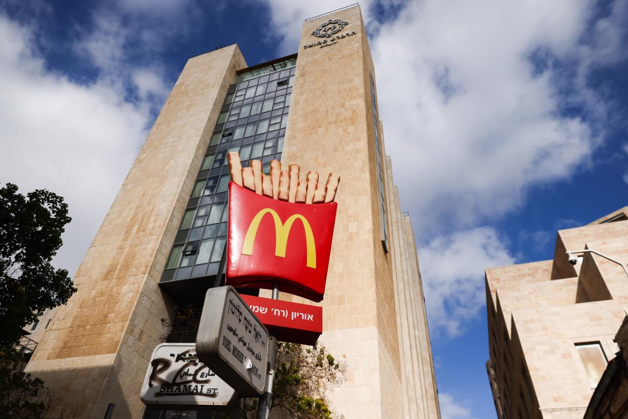 McDonald's restaurant sign near Jaffa Road in Jerusalem, Israel on December 28, 2022. 