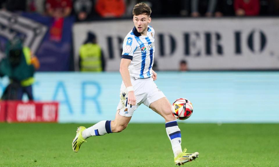 <span>‘Look at the managers from the Basque country, the players. It’s some doing,’ says Kieran Tierney amid his loan spell at Real Sociedad.</span><span>Photograph: Juan Manuel Serrano Arce/Getty Images</span>