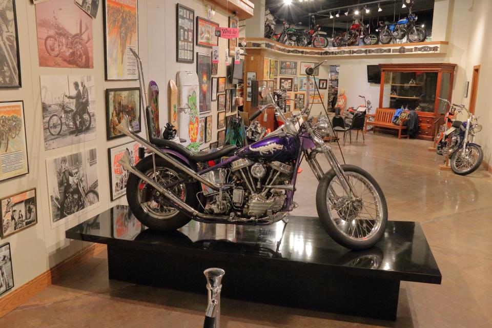 A motorcycle used in the film "The Wild Angels" for sale as part of the John Parham Estate Collection at the National Motorcycle Museum.
