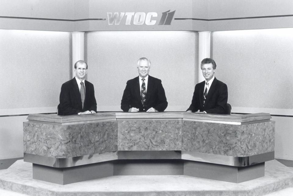 WTOC 11 newsmen left-right Patrick Prokop, Doug Weathers, and Rick Snow in 1994