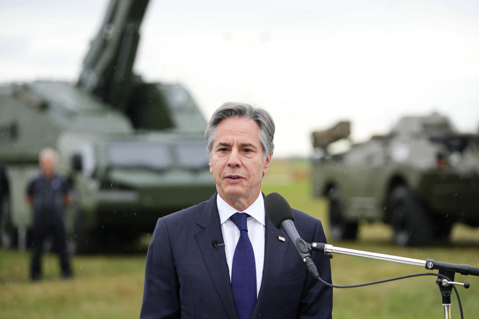 U.S. Secretary of State meets with Czech Republic's Defense Minister Jana Cernochova in Prague, Czech Republic on May 30, 2024. (Petr David Josek / AP)