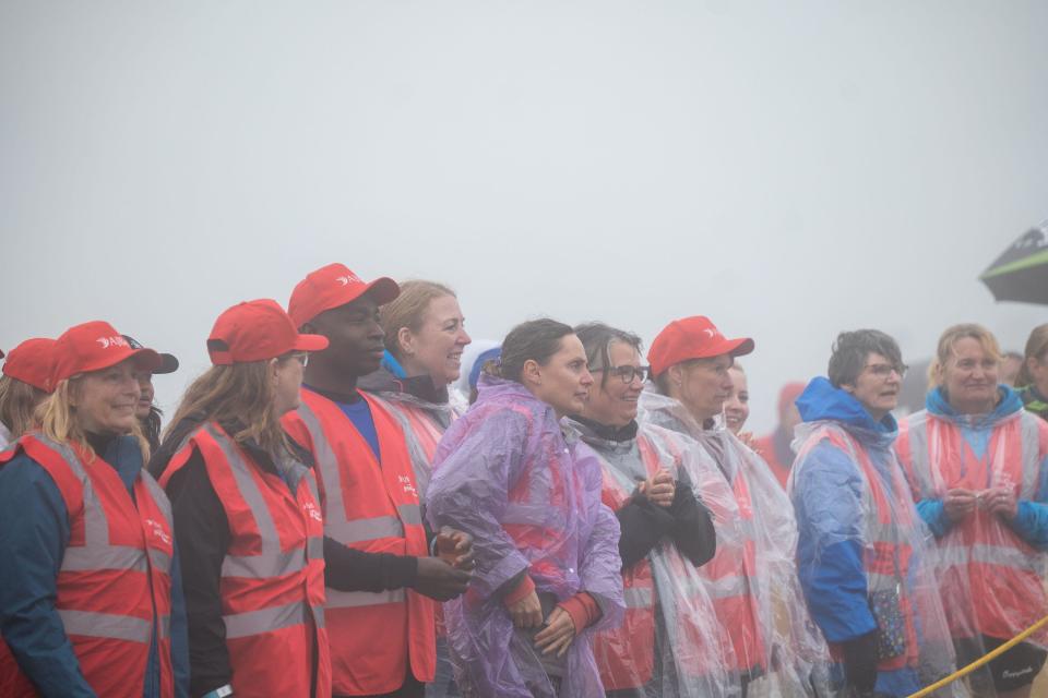 South Shields, UK. 8th September 2024. UK Weather: Rain and fog at the finish line of the Great North Run in South Shields. Credit: Bradley Taylor / Alamy Live News