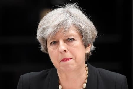 Britain's Prime Minister Theresa May speaks outside 10 Downing Street in London, May 23, 2017. REUTERS/Toby Melville