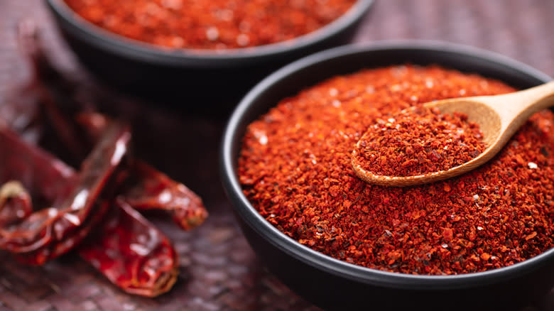 Bowl of red chile flakes