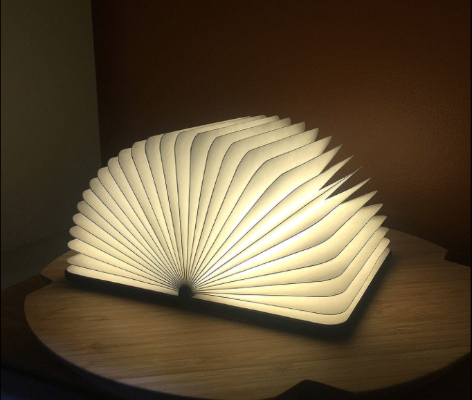 This Lumio light conceals itself in a hard-cover book, opening out 360 degrees to illuminate your room. Photo: Top3