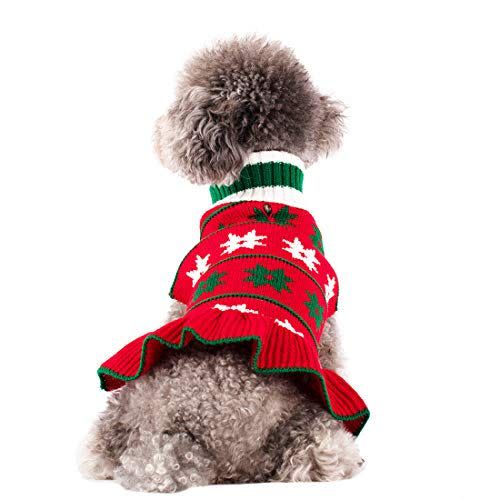 7) kyeese Dog Sweaters Red Small Turtleneck Dog Sweater Dress Knit Warm Cat Sweater with Leash Hole