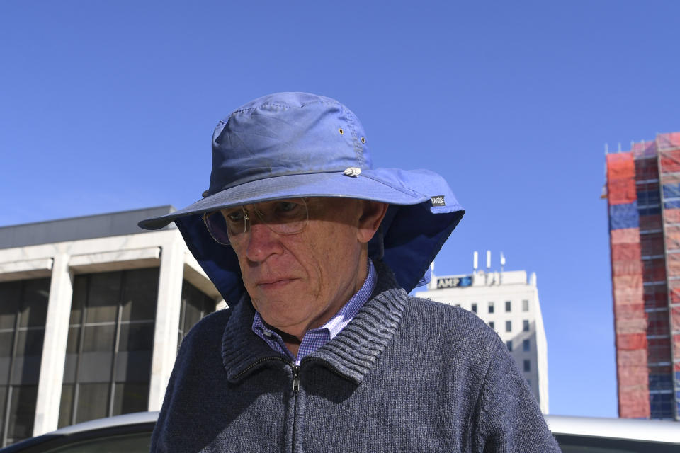 David Eastman arrives at the ACT Supreme Court in Canberra, Friday, October 4, 2019. David Eastman is seeking compensation for spending 19 years in prison before being acquitted of murdering AFP boss Colin Winchester. (AAP Image/Lukas Coch) NO ARCHIVING