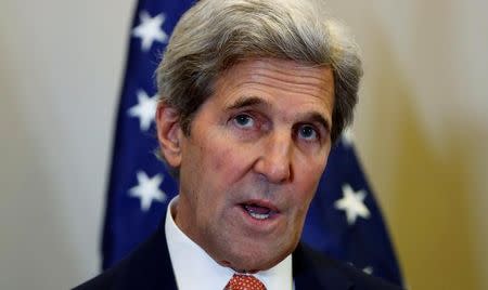 U.S. Secretary of State John Kerry speaks about North Korea's latest nuclear test during his meeting with Russian Foreign Minister Sergei Lavrov in Geneva, Switzerland, to discuss the crisis in Syria, September 9, 2016. REUTERS/Kevin Lamarque