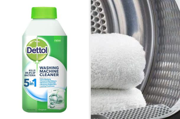 Clean AND deodorise your washing machine drum in one cycle with this antibacterial cleaning fluid from Dettol