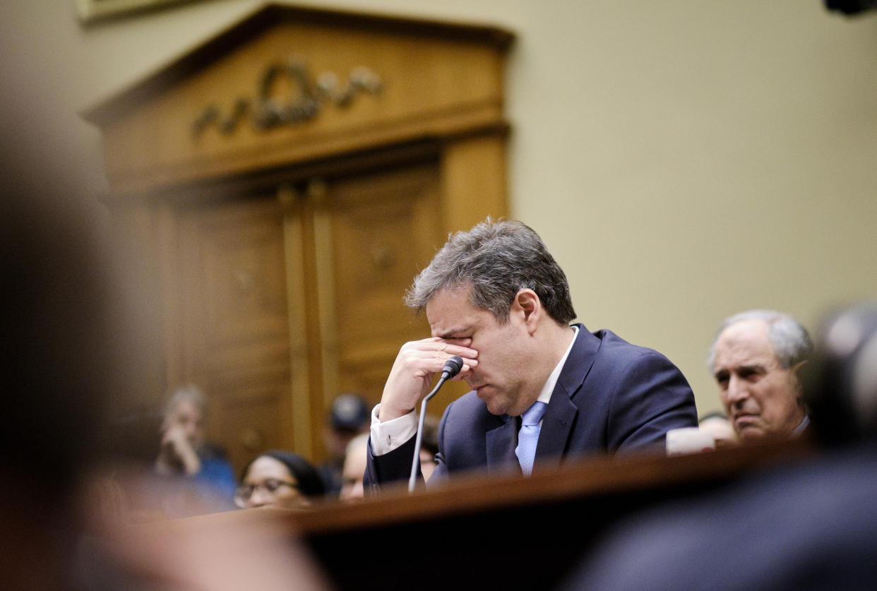 Michael Cohen, once a lawyer and fixer for Donald Trump, while testifying about then President Trump to the House Oversight and Reform Committee, on Capitol Hill in Washington, Feb. 27, 2019. (Matthew Abbott/The New York Times)