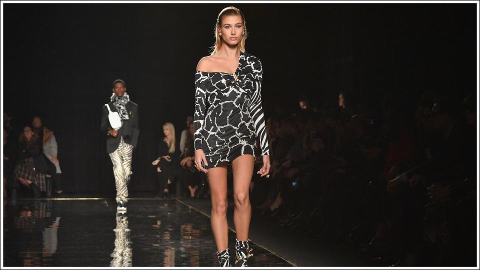 Hailey Bieber walks the runway at the Versace Pre-Fall 2019 Runway Show on December 2, 2018 in New York City.