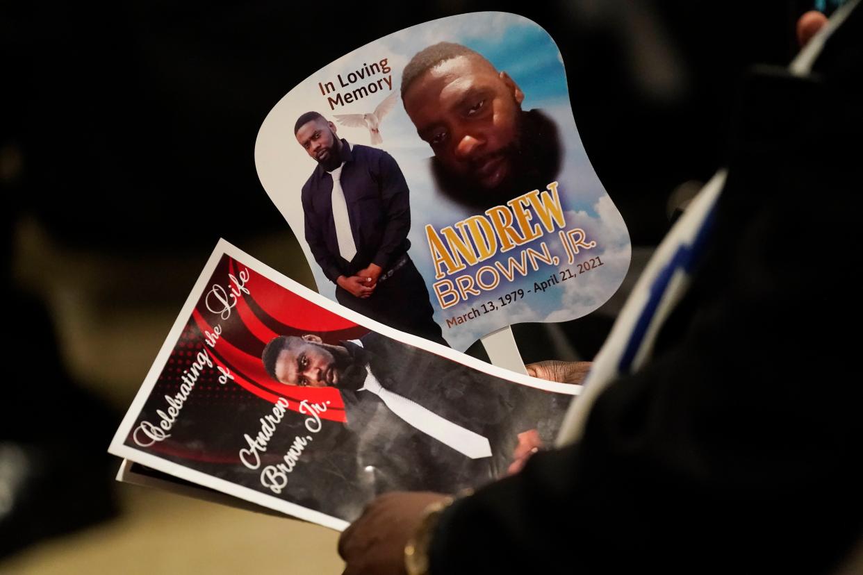 Mourners attend the funeral for Andrew Brown Jr., Monday, May 3, 2021 at Fountain of Life Church in Elizabeth City, N.C.