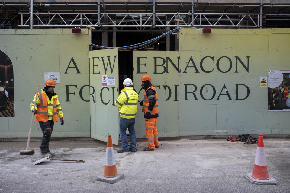 Misplaced doors on a construction site hoarding make spelling difficult at The Arc EC1 new residential apartment buildings under construction as part of a development / redevelopment in the capital as new blocks rise on 6th March 2023 in London, United Kingdom. The city is under a long term and major redevelopment, with much of its industrial past being demolished and made into new flats for residential homes. (photo by Mike Kemp/In Pictures via Getty Images)