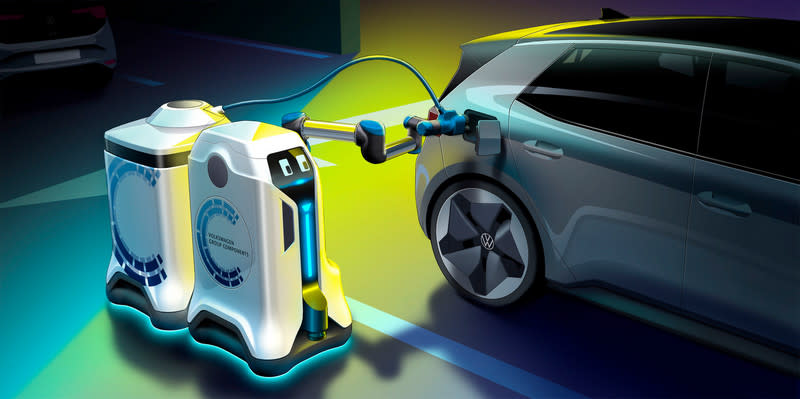 Volkswagen充電機器人會自行替車輛進行充電。