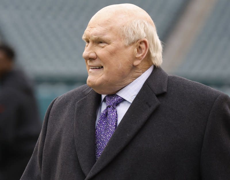 Former NFL great Terry Bradshaw walks across the field before the start of the NFC championship game between the Philadelphia Eagles and the San Francisco 49ers at Lincoln Financial Field in Philadelphia on January 29. He turns 75 on September 2. File Photo by John Angelillo/UPI