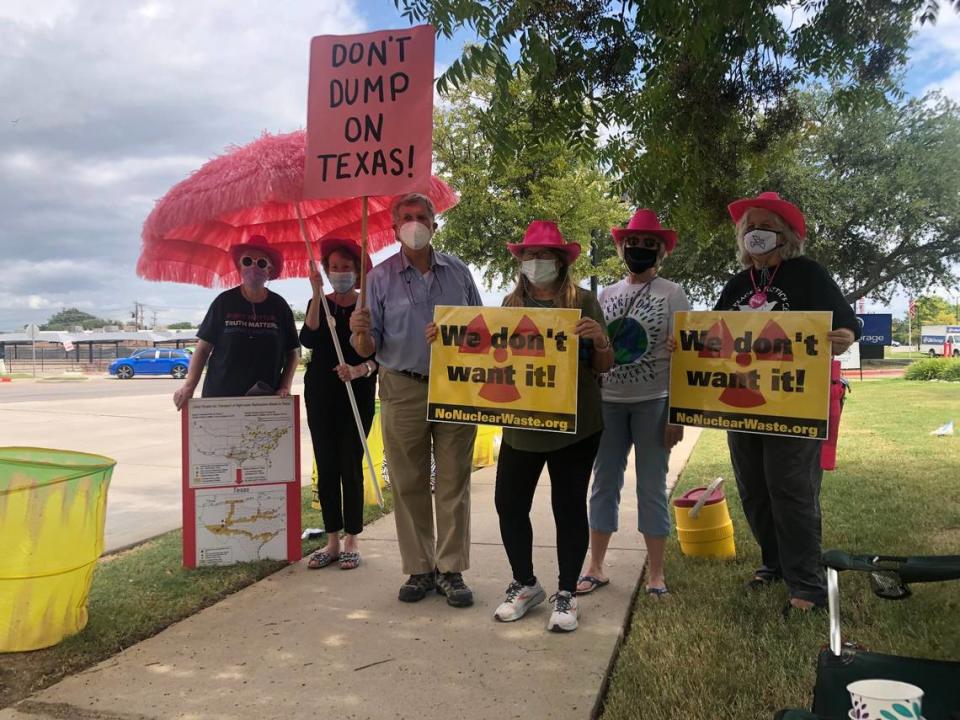 North Texans gathered in front of the Nuclear Regulatory Commission building in Arlington earlier this month to protest a plan bringing waste to the state. A federal permit was utlimately approved.