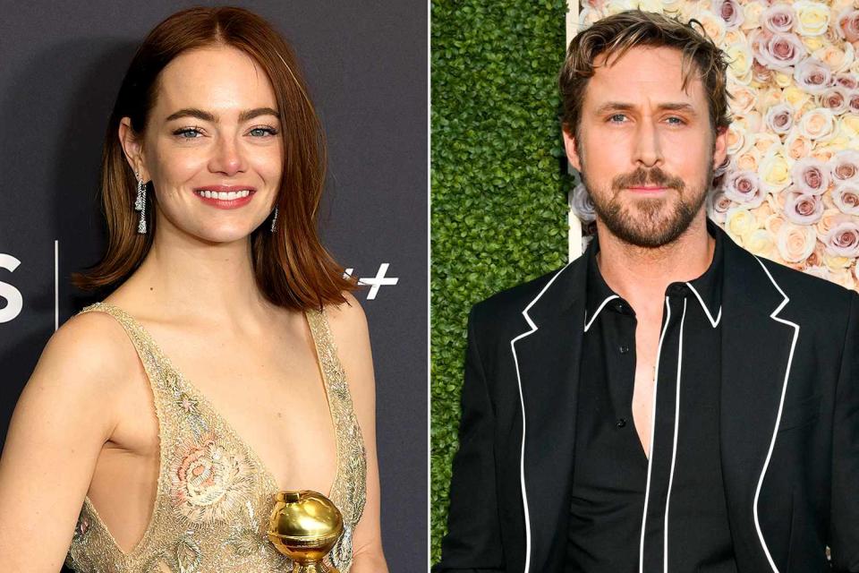 <p>Kevin Mazur/Getty Images; Michael Buckner/Golden Globes 2024/Golden Globes 2024 via Getty Images</p> Emma Stone and Ryan Gosling at the Golden Globe Awards in Beverly Hills, California, on Jan. 7, 2024