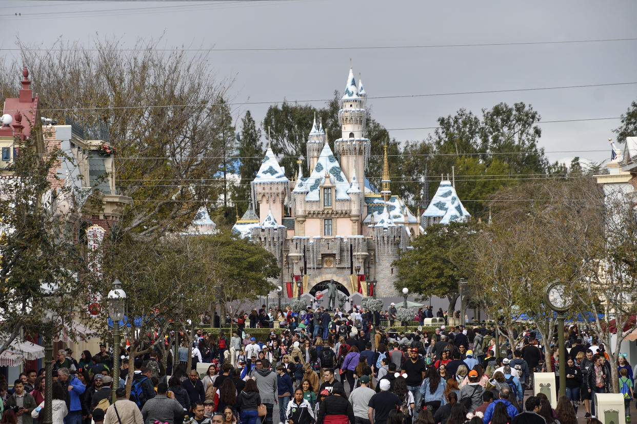 ANAHEIM, CA - JANUARY 07: A fence surrounds Sleeping Beauty Castle during the first day of a $300,000, extensive castle refurbishment at Disneyland in Anaheim, CA, on Monday, Jan 7, 2019.  the work will continue through the spring. The refurbishment will not change the castle significantly.. (Photo by Jeff Gritchen/Digital First Media/Orange County Register via Getty Images)