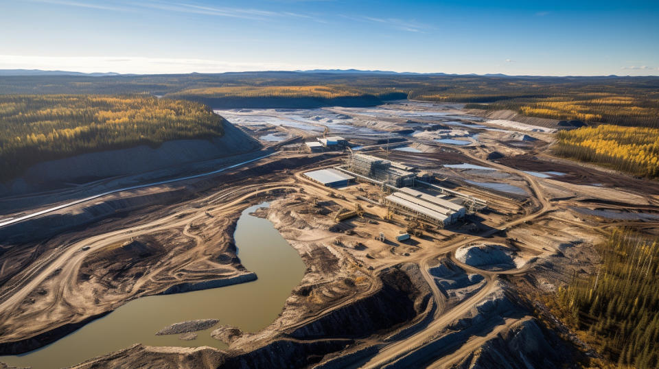 Aerial view of the Yellowhead copper project, the scale of the landscape revealed.