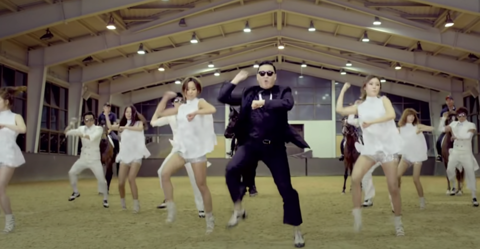 Psy shows off the unforgettable dance moves of Gangnam Style in the 2012 viral hit. (YouTube)