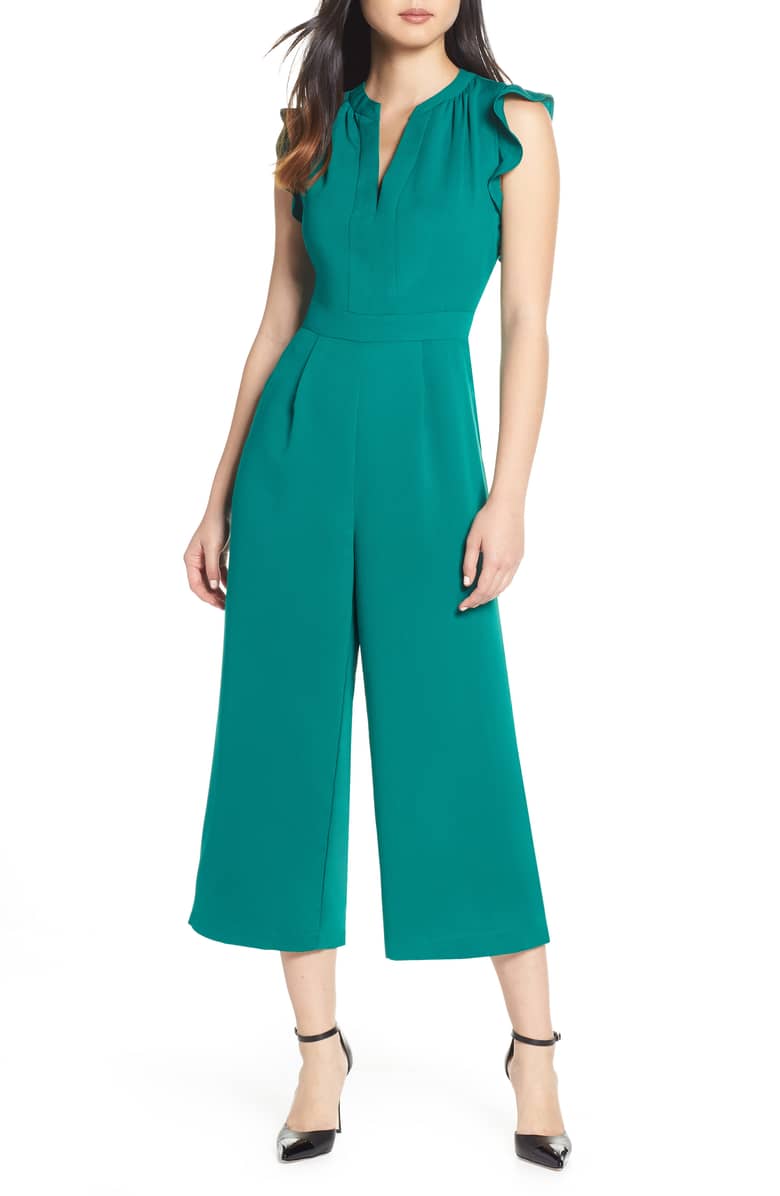 Vince Camuto Ruffle Wide Leg Crop Jumpsuit