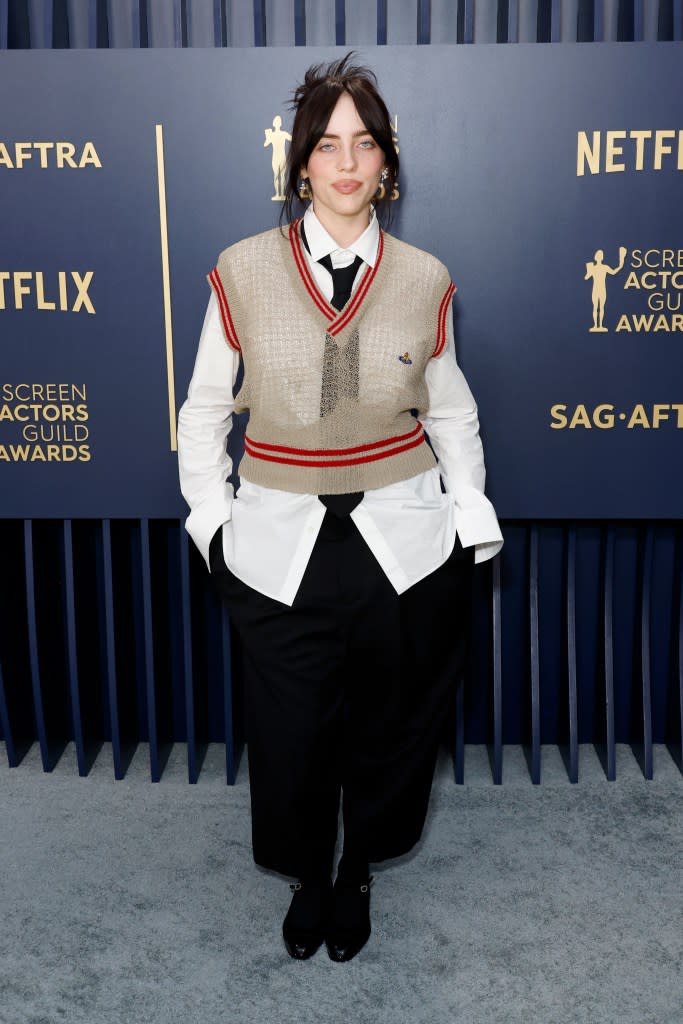 Billie Eilish attends the 30th Annual Screen Actors Guild Awards at Shrine Auditorium and Expo Hall on February 24, 2024 in Los Angeles, California.