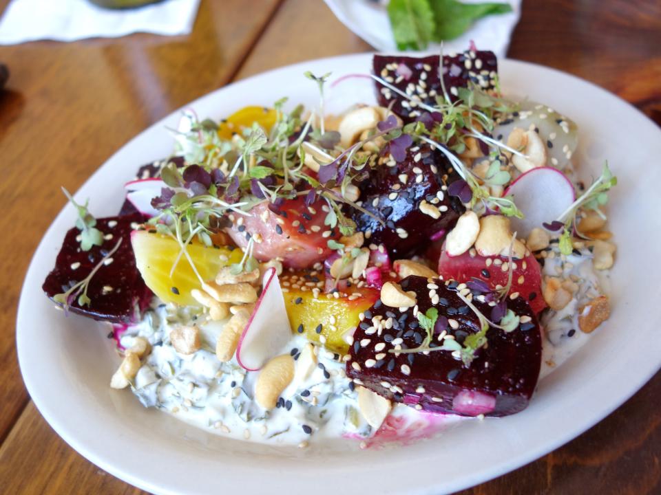 Chilled beets with swiss chard tzatziki, sesame and cashews at FnB in Scottsdale.